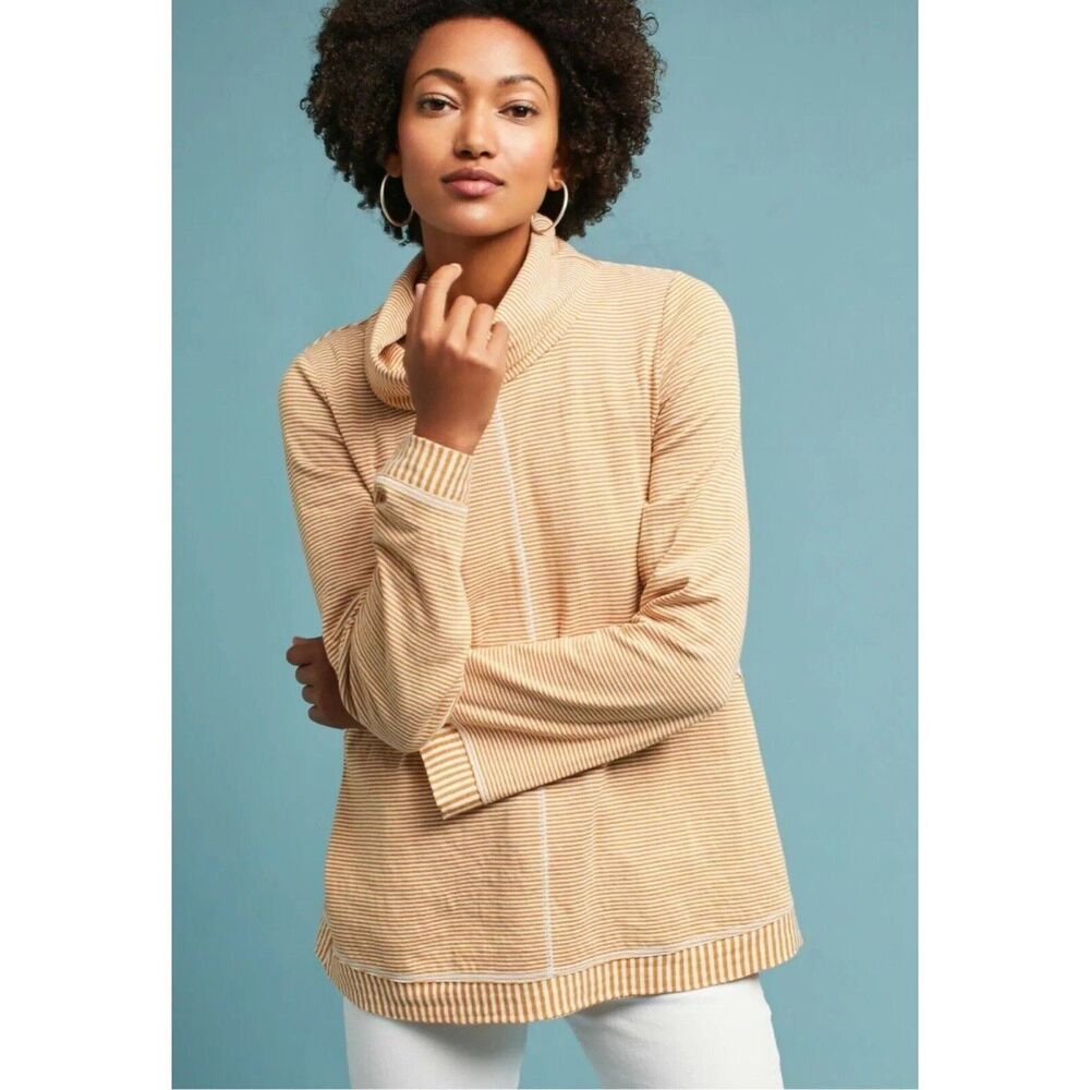 Anthropologie Maeve Womens Striped Tai Cowl Neck Sweater Size S Boho Coastal